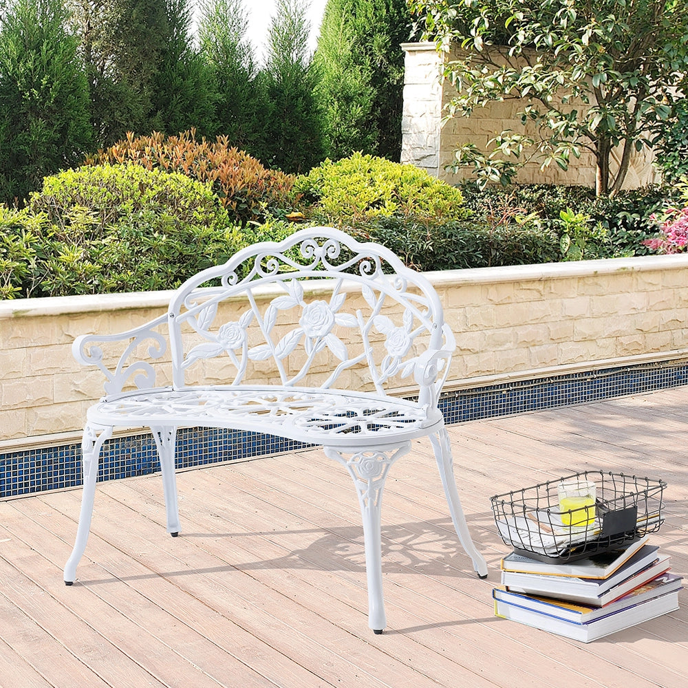 Panca da Giardino Monfalcone Panchina Decorativa con Motivi Floreali - Bianco casa.pro