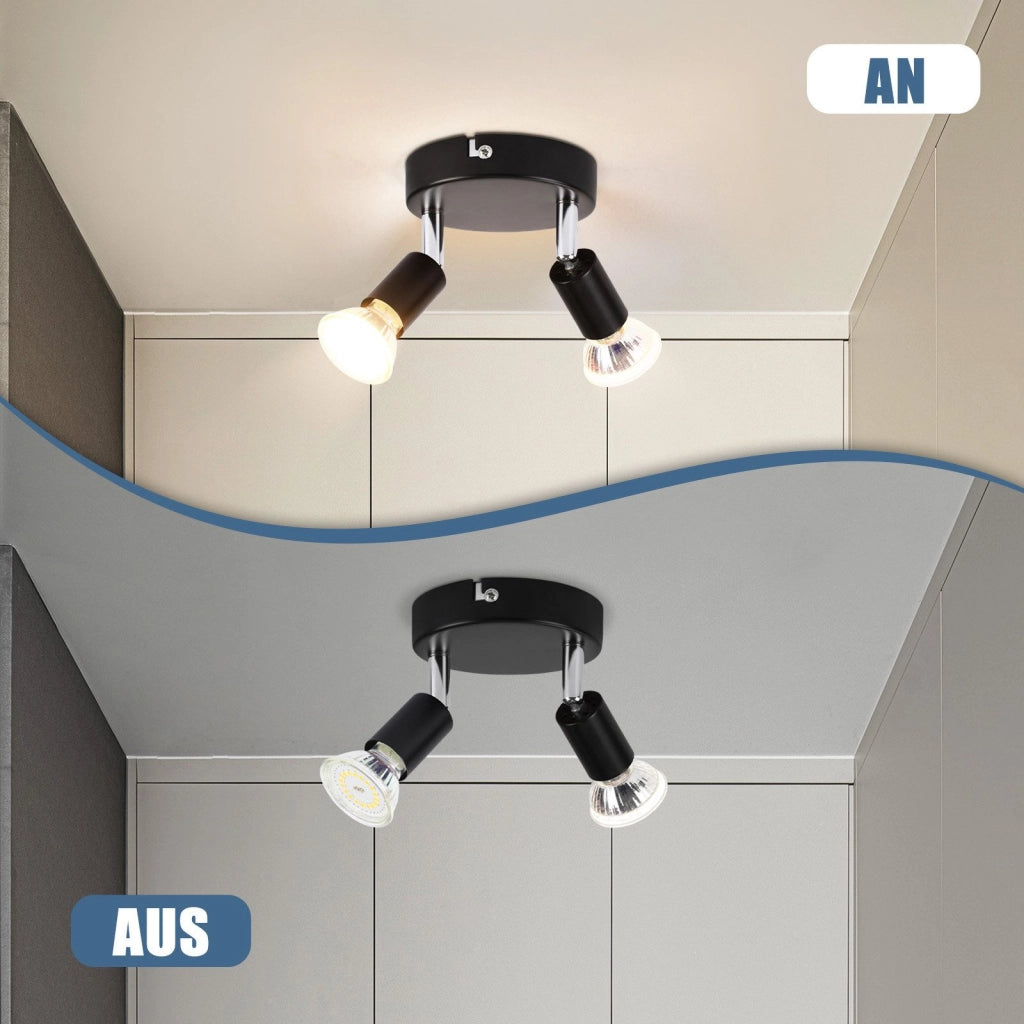 ZMH Faretto da soffitto LED neri 2 fiamme GU10 rotondi metallo girevoli 350° plafoniera