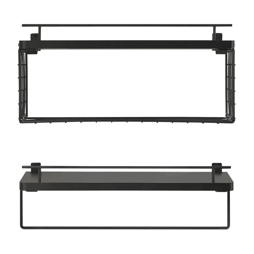 Set di 2 Mensole Vik con Porta Asciugamani e Scomparto Aperto - Nero [en.casa]