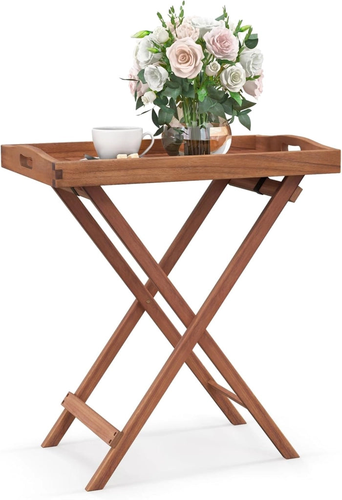 Tavolino ausiliario in legno di acacia per giardino, comodino rettangolare con ripiano aperto inferiore, 45 x 45 x 45 x 45 cm, motivo a lamelle, per soggiorno, terrazza, balcone