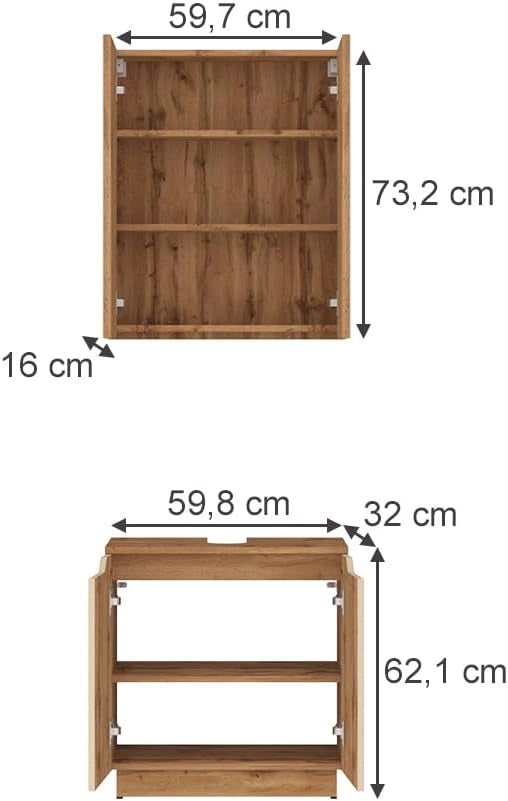 Set di mobili da bagno Lotta, Rovere/cashmere con struttura in piastrelle, 2 parti