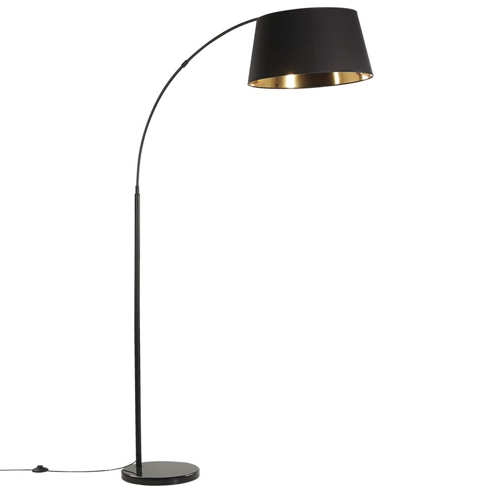Lampada da terra in metallo nero 187 cm Struttura curva paralume a tamburo in cotone Base in marmo Design moderno