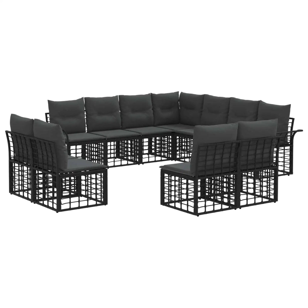 Set di divani da esterno 11 pcs Nero e Grigio scuro Poliestere