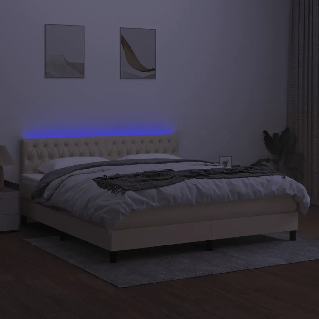 Letto a Molle con Materasso e LED Crema 160x200 cm in Tessuto 3133410