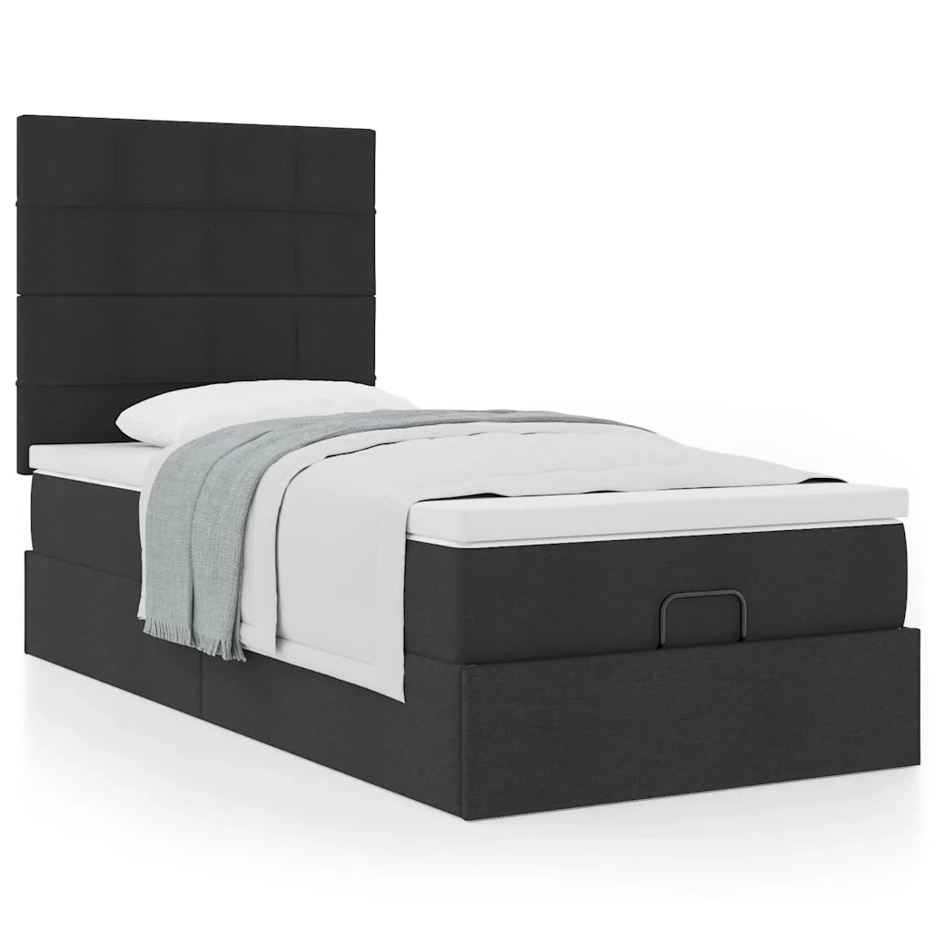 Struttura Letto Pouf con Materasso Nero 90x190 cm in Tessuto 3313121