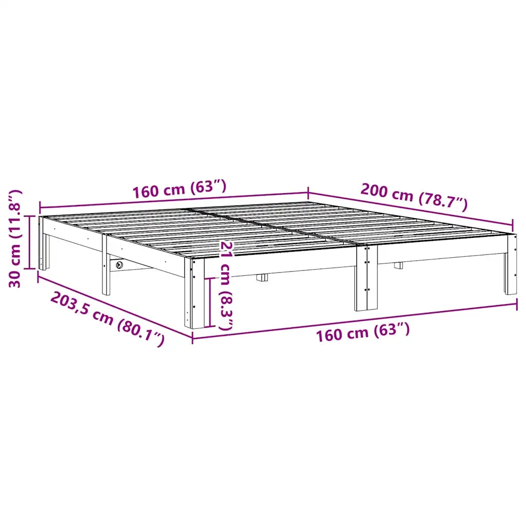 Letto matrimoniale | Letto per adulti | Giroletto senza Materasso Bianco 160x200 cm Legno Massello Pino