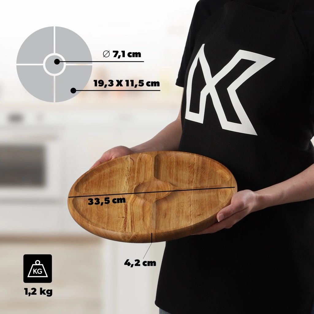 Vassoio girevole KADAX per servire snack, antipasti e formaggi, con 4 scomparti.