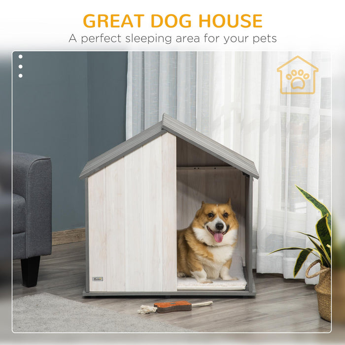 Cuccia per Cani a Casetta 83,5x54x82,5 cm in in Legno di Pino Grigio e Bianco