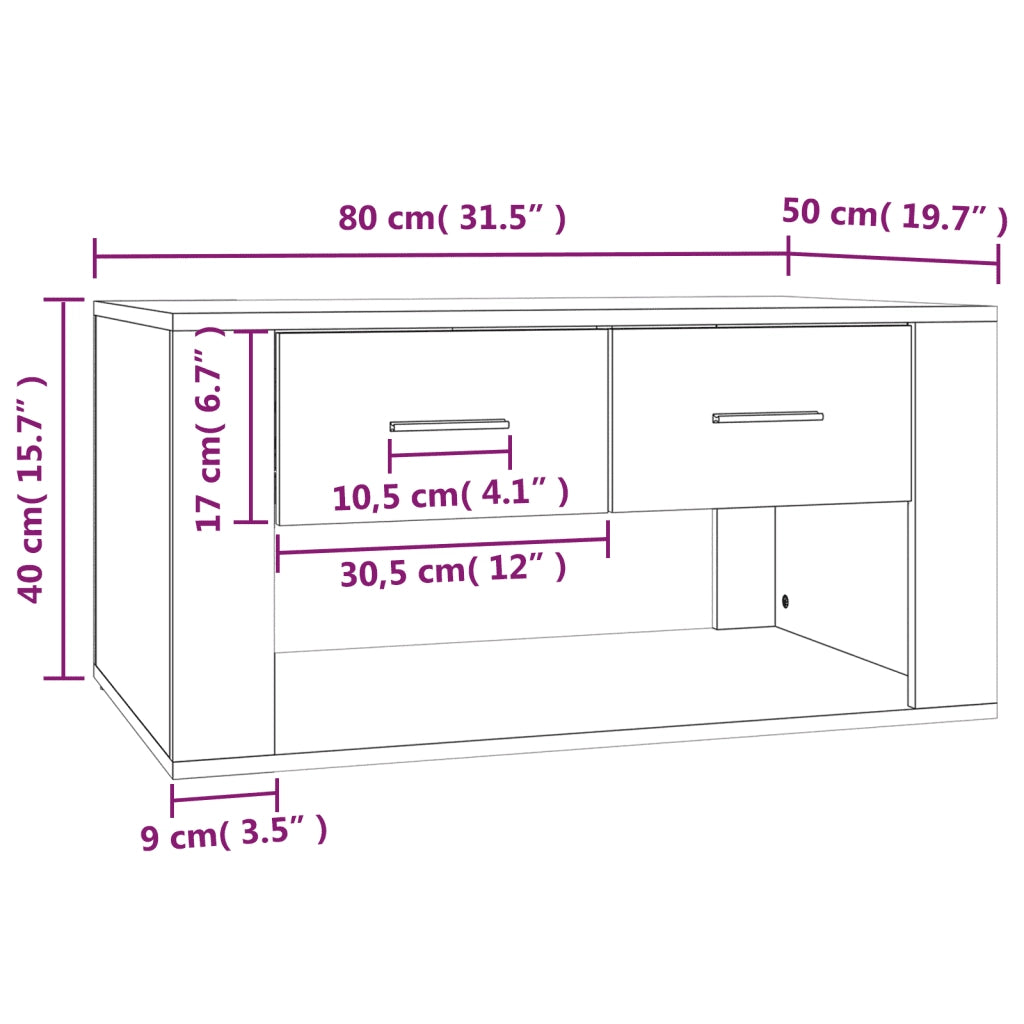 Tavolino da Salotto Grigio Cemento 80x50x40cm Legno Multistrato