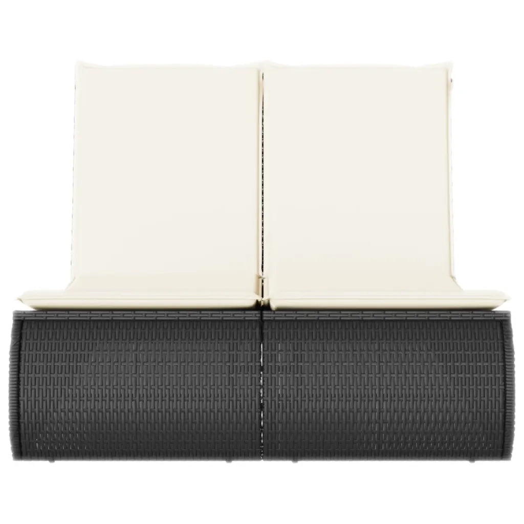 Lettino Prendisole Doppio con Cuscini Nero in Polyrattan 368090