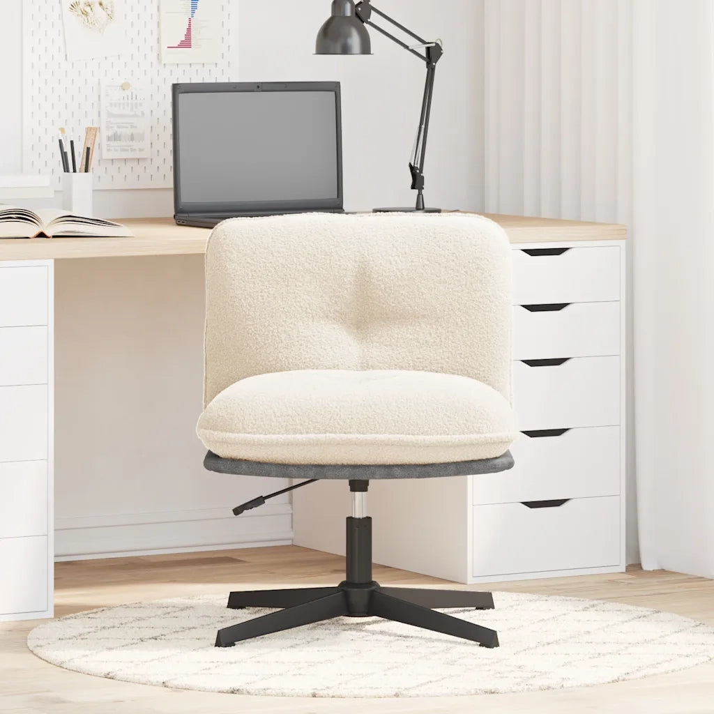 Sedia da Ufficio Girevole in Tessuto Riccio Crema Effetto Lana 4105384