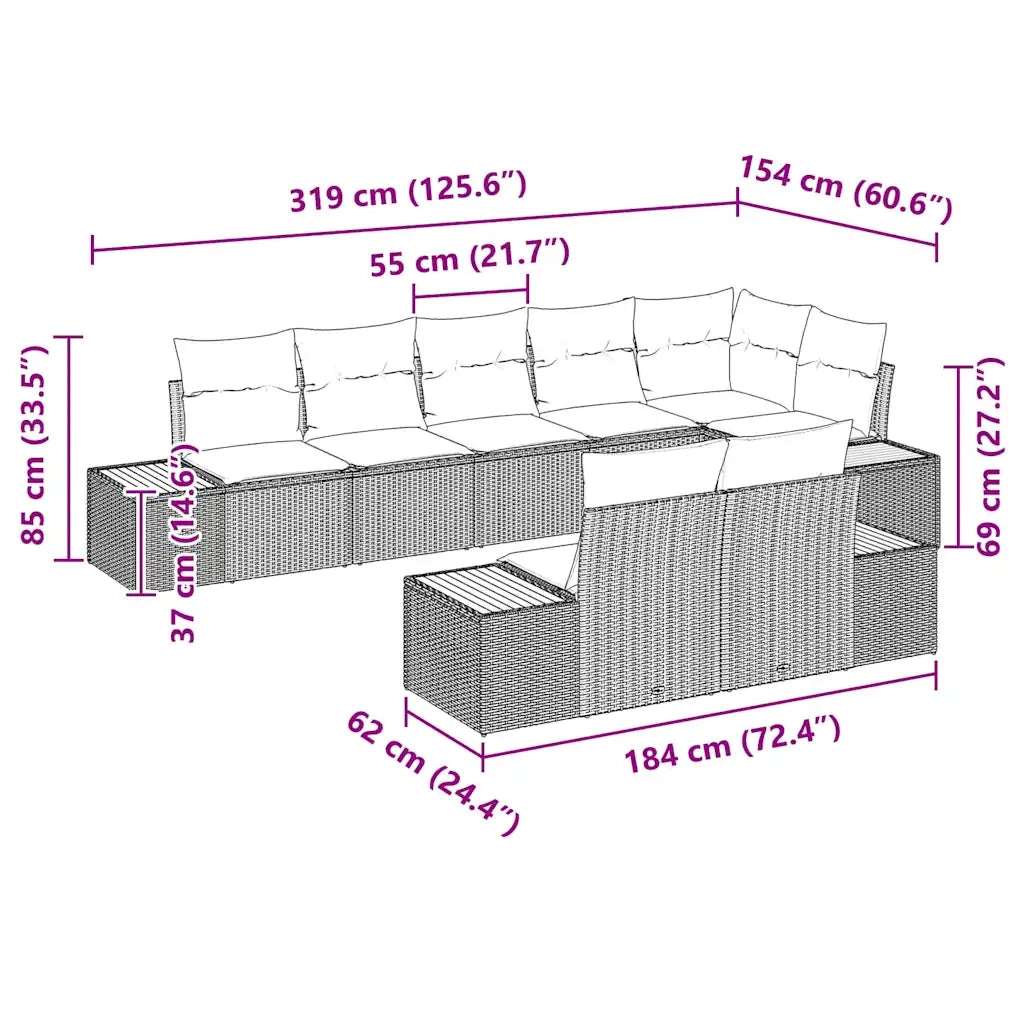 Set Divano da Giardino con cuscino 8 pcs Beige Poly Rattan 3348111