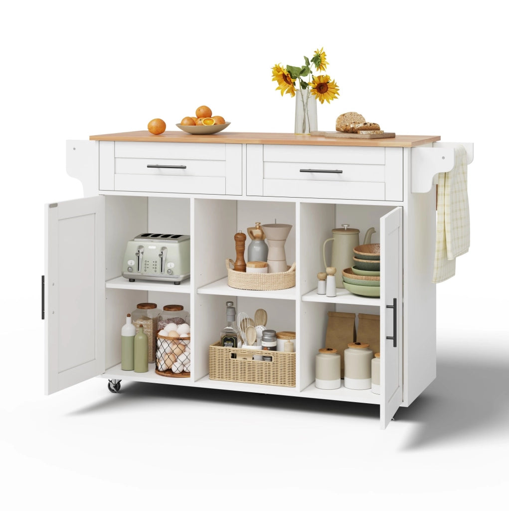 Carrello cucina mobile con piano allungabile 145x70x94;5 cm; bianco in MDF