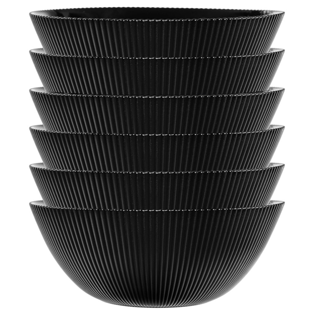 Set di 6 ciotole da insalata KADAX in vetro, 20 cm, per zuppe e snack, nere, scanalate.