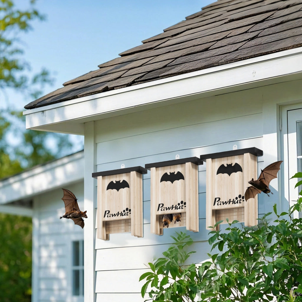 Casetta da giardino per pipistrelli con 3 rifugi, gancio integrato, legno di abete naturale, 18 × 6 × 22,5 cm