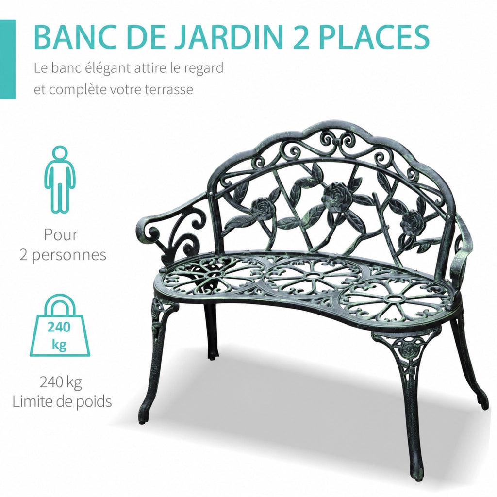 Panchina da giardino 2 posti in metallo verde antico 100 x 54 x 78 cm