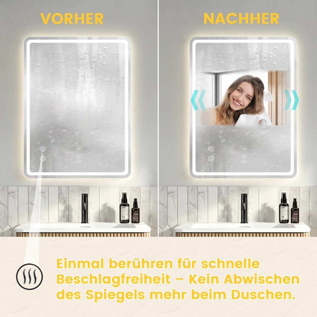 SPECCHIO da bagno LED 70x90 cm Argento in vetro, dimmerabile e antiappannamento