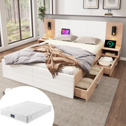 Letto matrimoniale 160x200 cm con materasso, LED e USB