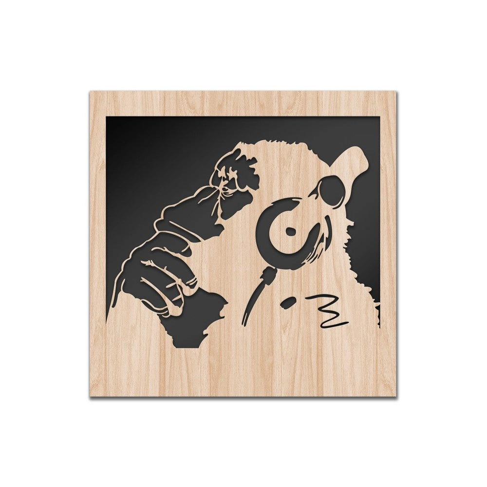 MONKEY BANKSY - Quadro arredo LASERCUT composito Legno e PVC Misura: 40x40 cm