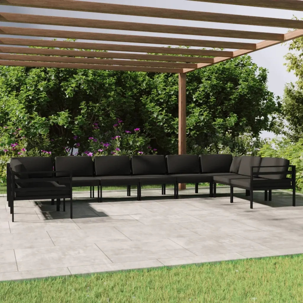 Set Divani da Giardino 10 pz con Cuscini in Alluminio Antracite cod mxl 67081