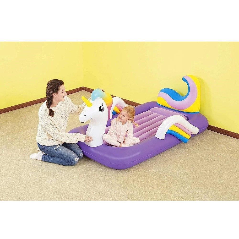 Trade Shop - Lettino Gonfiabile Per Bambini Unicorno 196x104x84 Cm Materasso Floccato 67713 -