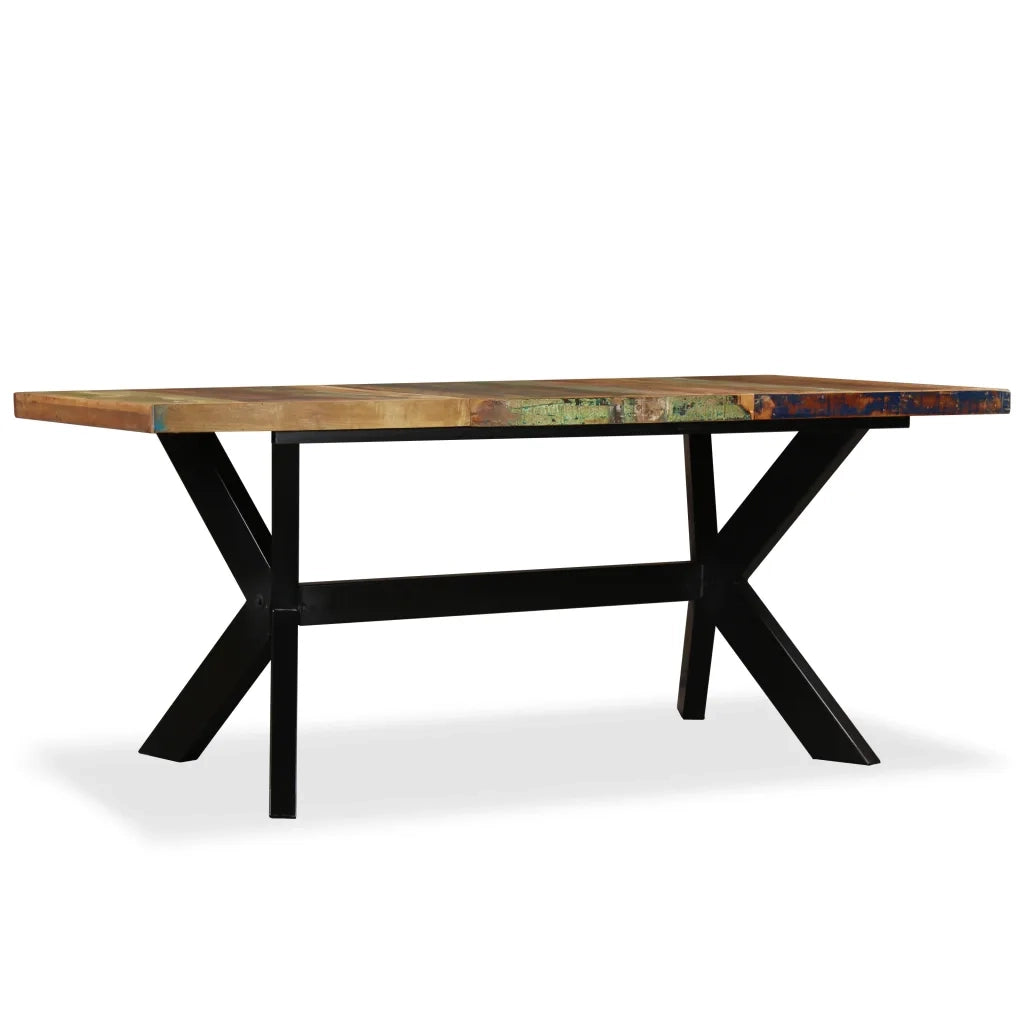 Tavolo da Pranzo in Legno di Recupero e Acciaio a Croce 180 cm 244804
