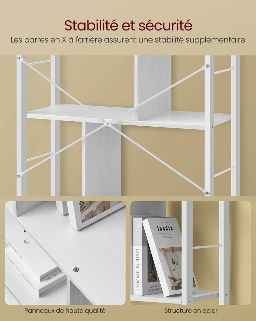 Libreria in stile industriale scaffale a 4 ripiani mobile contenitore autoportante per soggiorno o ufficio facile da montare struttura stabile in ferro stile industriale bianco 12_0004231