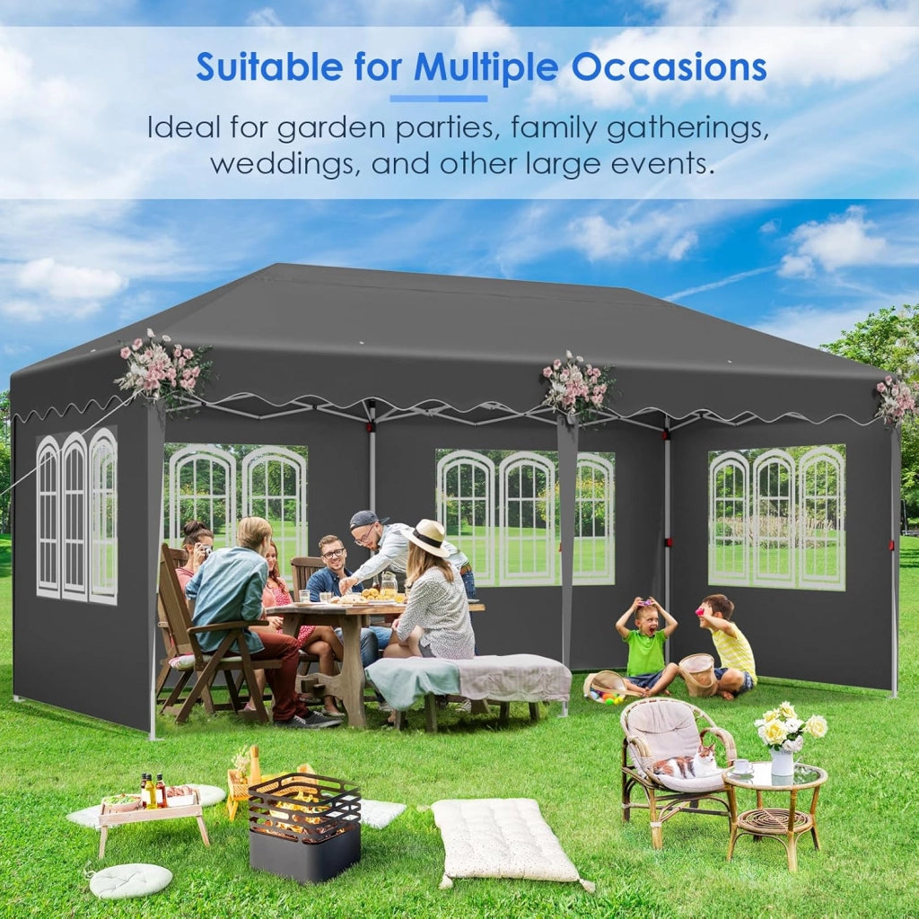 Gazebo 3x6 Pieghevole Impermeabile,Pergola Gazebo Esterno Resistente con 4 Pannelli Laterali, 420D Oxford Ispessente,Protezione UV 50+,Feste Campeggio Matrimonio,Spiaggia, Cortile, Giardino, Grigio