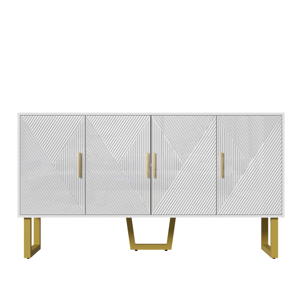 Credenza 150x40x82 cm bianca in MDF e pannello truciolare, 4 ante