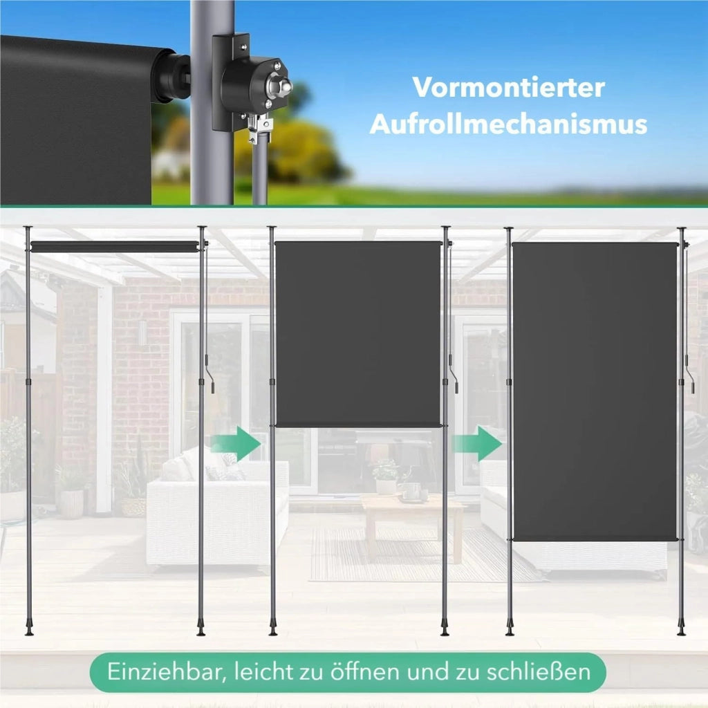 Tenda da sole verticale con morsetto, 150 x 310 cm, tenda da sole verticale allungabile, senza forature,con manovella, protezione solare dal vento, per balcone, giardino,terrazza