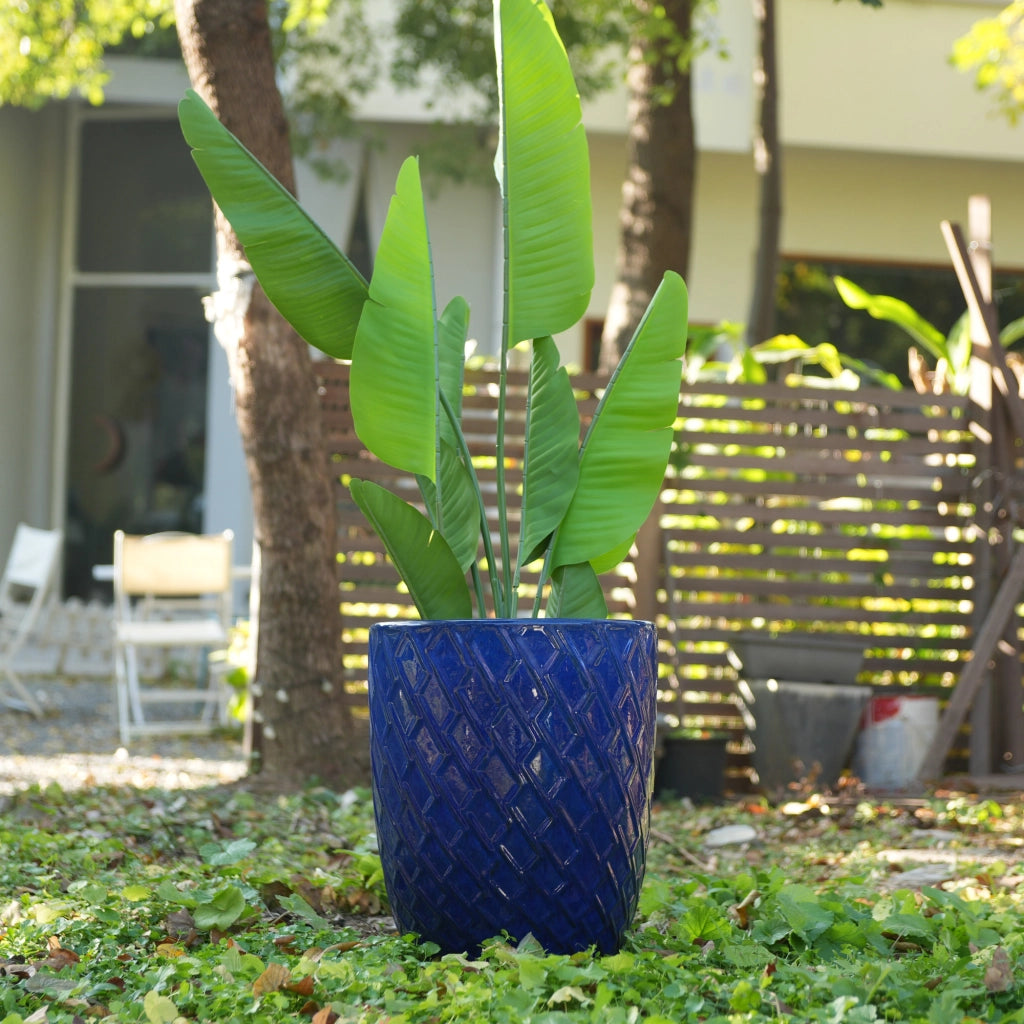 Fioriera a più livelli in ceramica fatta a mano per piante grandi da interno e giardino blu reale 42 × 54 cm