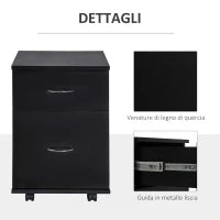 Cassettiera a Rotelle da Ufficio Salvaspazio in Legno, 41x39x58cm, Nero