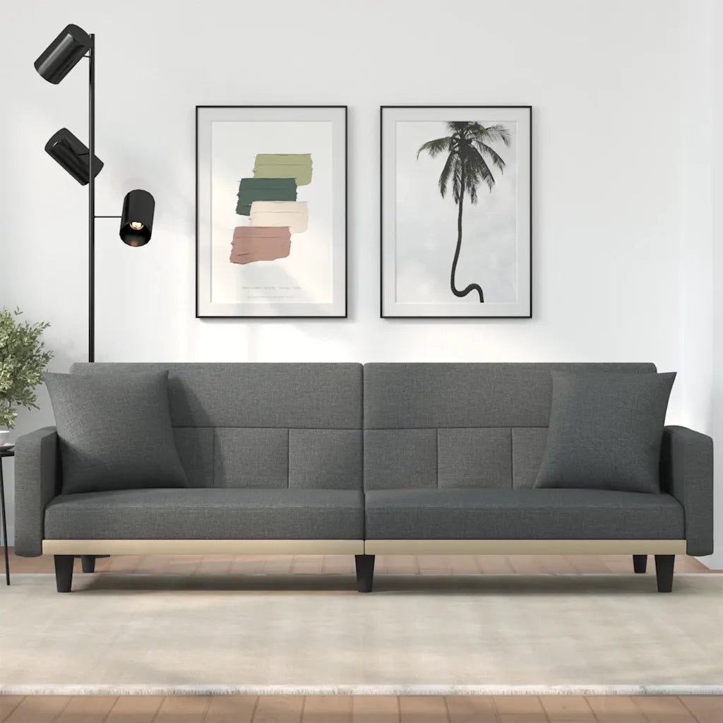 Divano letto | Sof¨¤ letto | Letto singolo con Cuscini Grigio Scuro in Tessuto