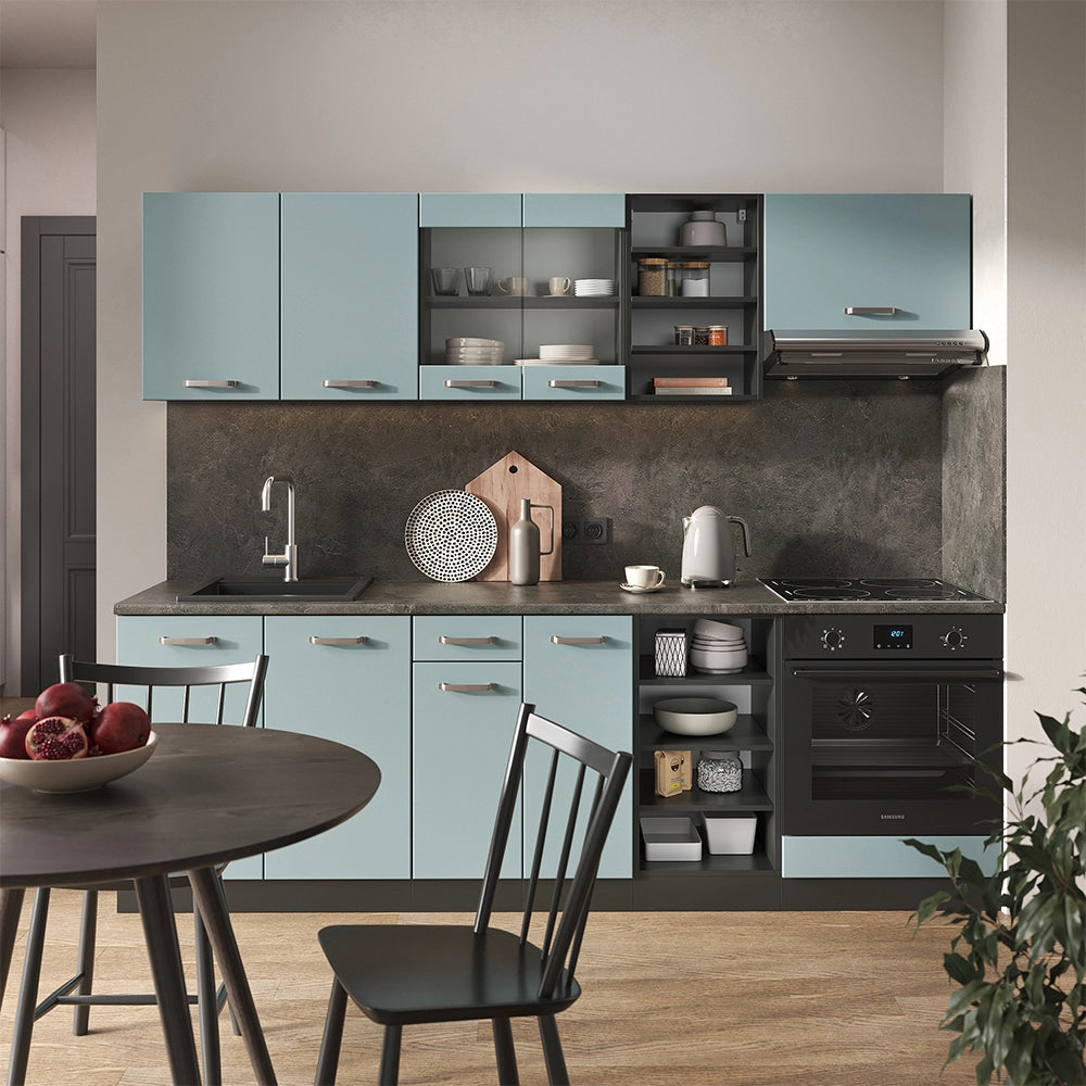 Vicco Cucina componibile Blu-grigio/antracite 240 cm senza piano di lavoro