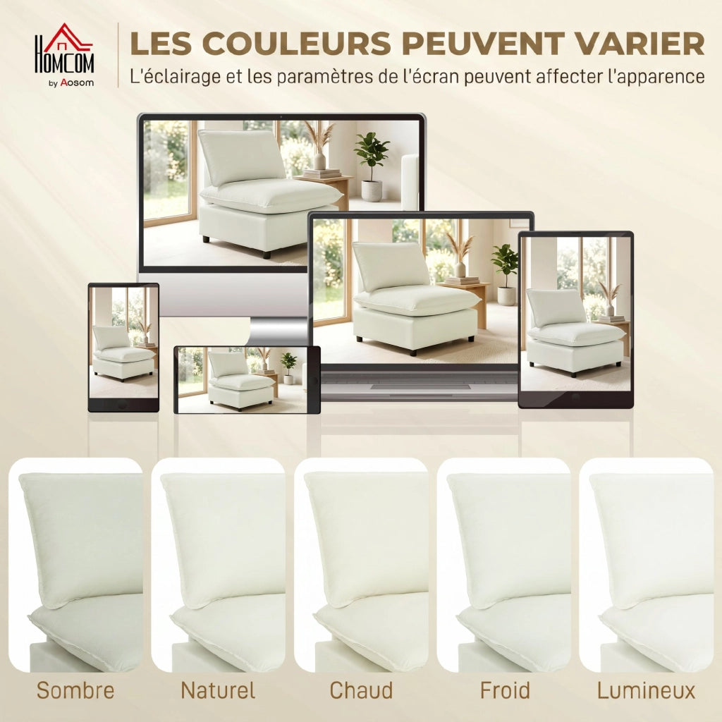 Poltrona moderna senza braccioli con cuscini spessi ¨C zephmum ¨C crema 85x78x146