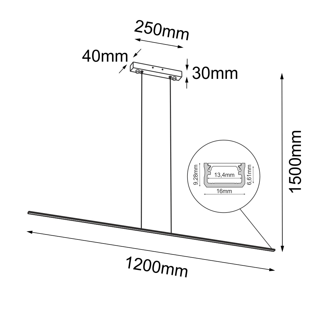 Lampada a sospensione Slim nera 120cm LED 12W 3000K Brosline