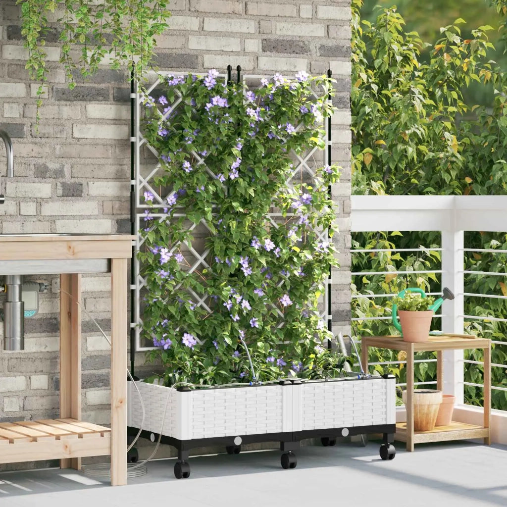 Vaso da Giardino con Irrigazione e Ruote 2 pz Bianco PP 3423003