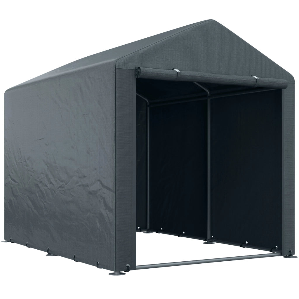Tenda garage 160 x 218 x 172 cm, capanno porta attrezzi in PE anti-UV, porta con cerniera, struttura in acciaio zincato, grigio scuro