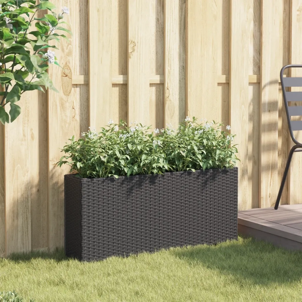Fioriera | Cassetta per fiori | Vaso da Giardino con 2 Vasi Nera 90x20x40 cm in Polyrattan