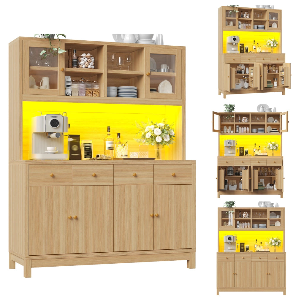 Credenza LED RGB con 4 cassetti; ante e ripiani regolabili; in MDF; per cucina; 140 × 38;5 × 180 cm