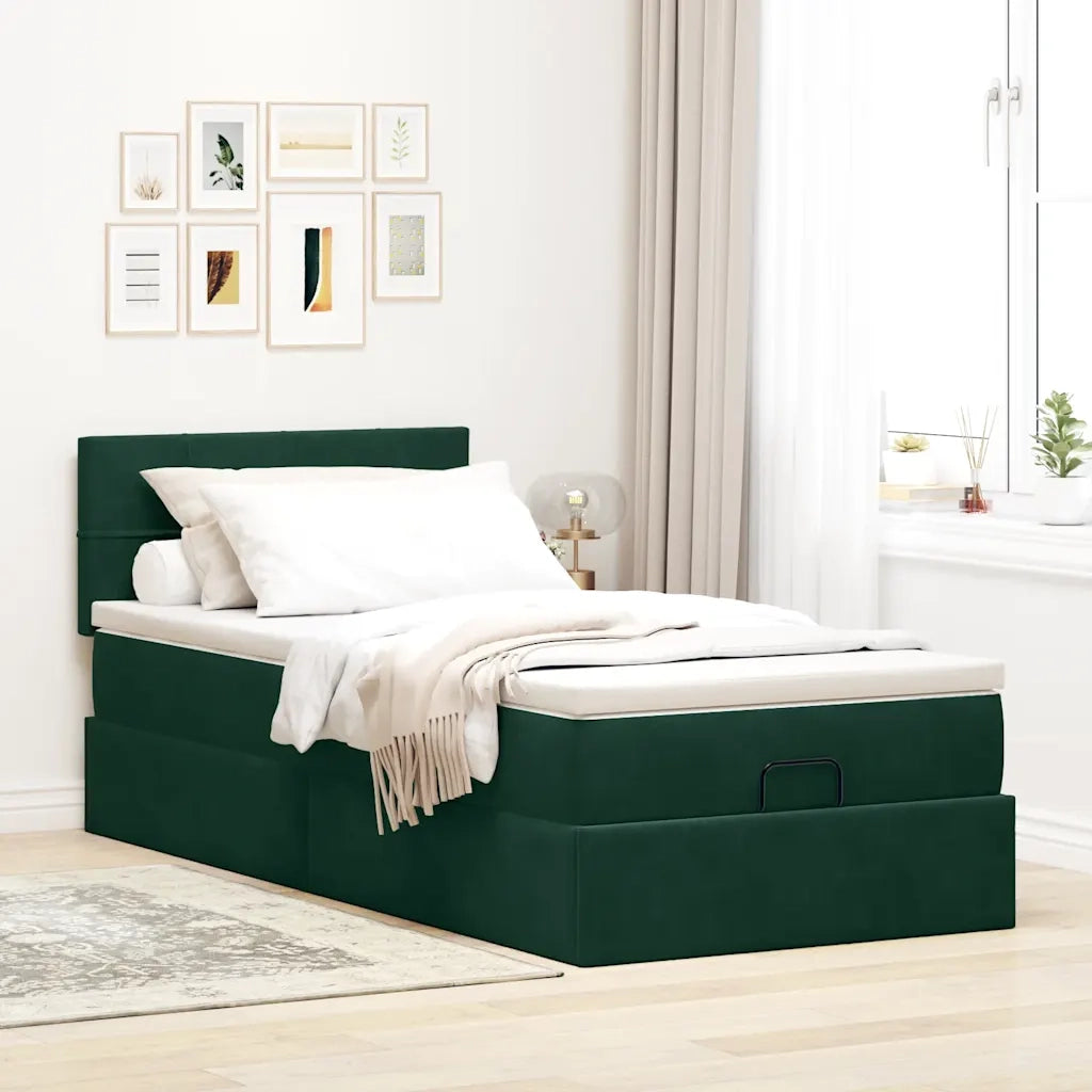 Pouf Letto con Materasso e LED Verde Scuro 80x200cm in Velluto 3312587
