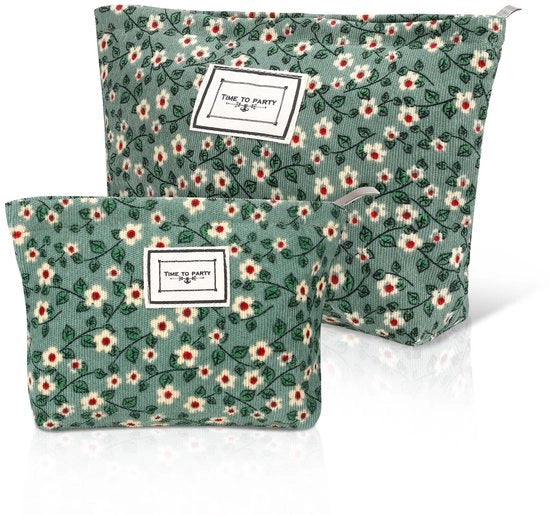 Tas da trucco, 2-pack, organizzatore con cinturino, tas da trucco portatile, 2 misure, cinturino, set di tasche da trucco per donne e ragazze (verde)