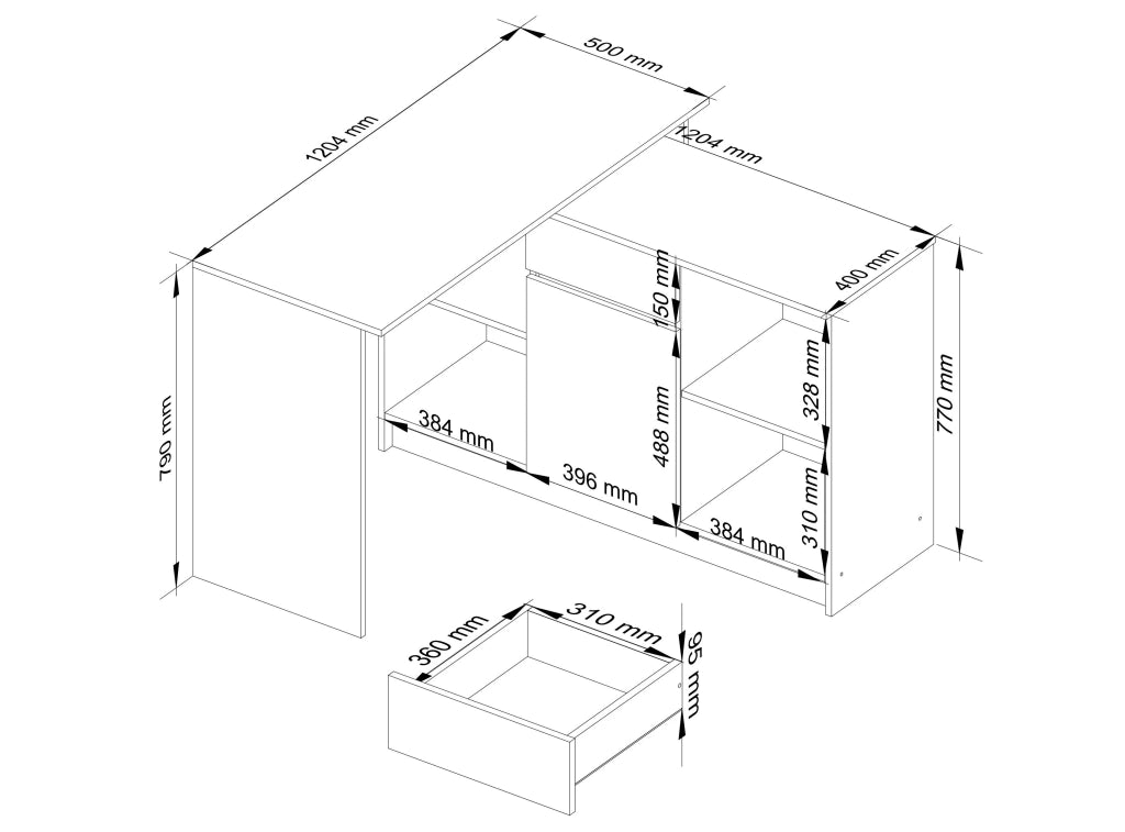 Scrivania angolare AKORD B17 Wengé 120 cm 1 anta 1 cassetto 120x126x79 cm