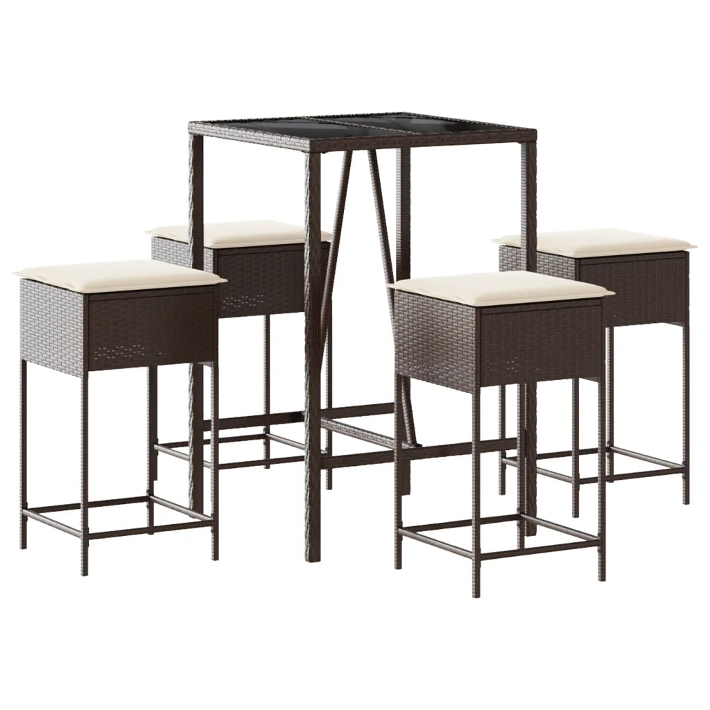 Set Bar da Giardino 5 pz con Cuscini in Polyrattan Marrone 3261459