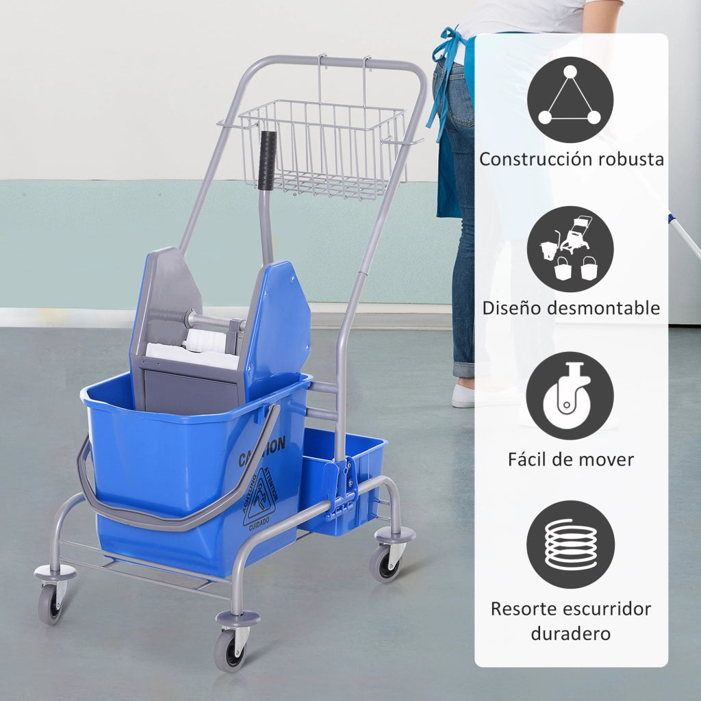 Carrello per Pulizia con Secchio 25 Litri ¨C Zephmum ¨C Blu 72x49,5x95 cm