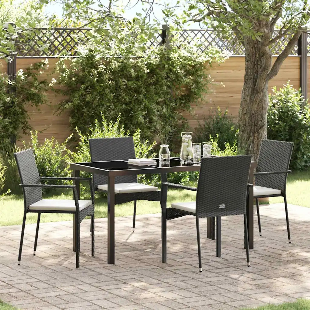 Set da Pranzo per Giardino con cuscino 5 pz | Set Salotto da Giardino Nero polyrattan