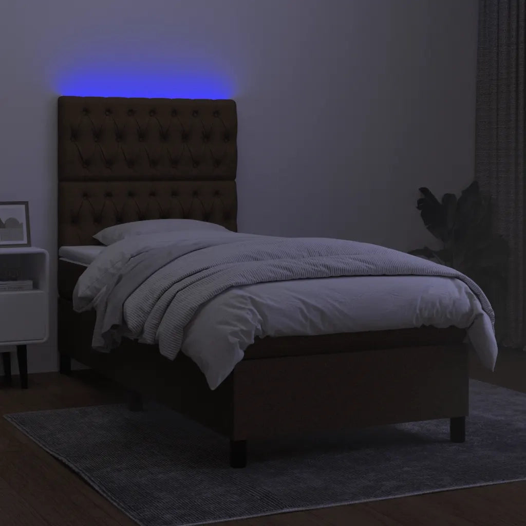 Letto a Molle Materasso e LED Marrone Scuro 90x190cm in Tessuto cod mxl 34634