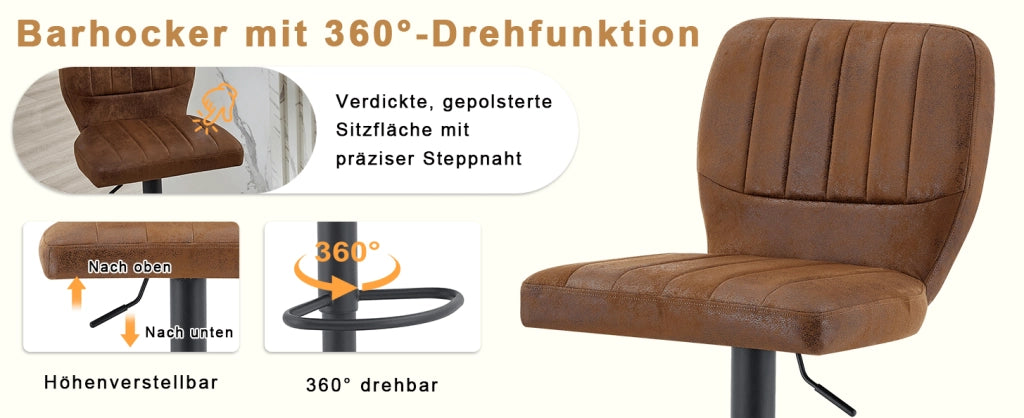 SGABELLO BAR regolabile 62-83 cm nero e marrone, girevole 360°