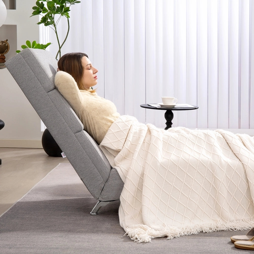 Poltrona Chaise Longue Reclinabile con Schienale Alto 160,5x60,5x93 cm in Tessuto Effetto Lino Grigio Chiaro