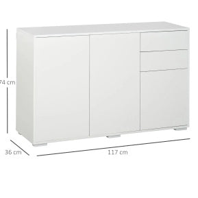 Madia bianca con 2 cassetti e 3 ante, mobile multiuso 117x36x74 cm